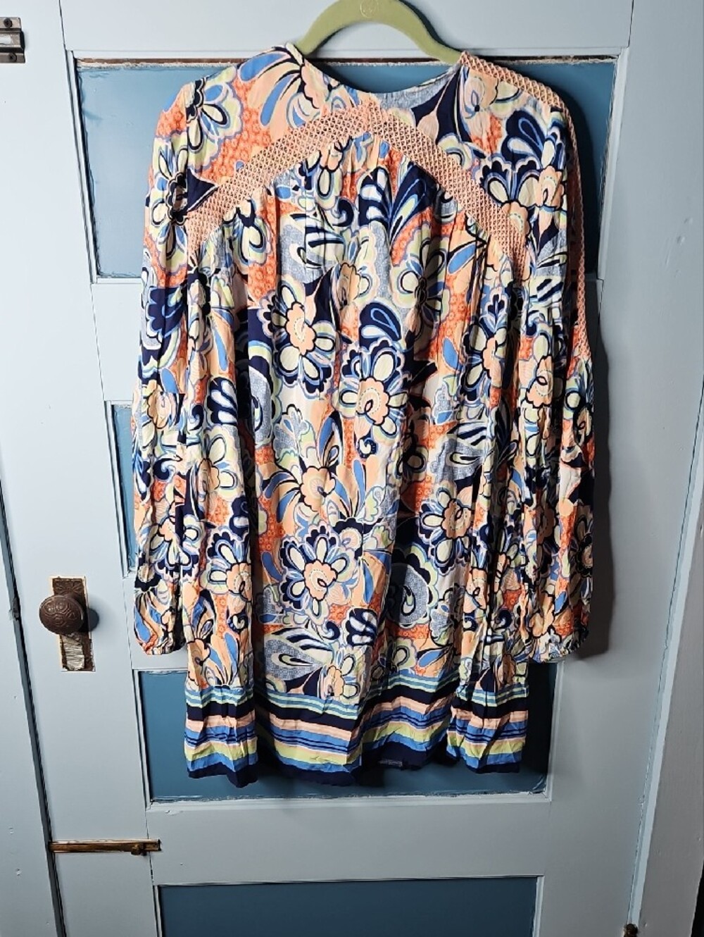 Red Camel Peach Crochet-Trim Floral Dress Large - Picture 6 of 11